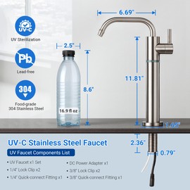 LCF LED UV͎ Ultrąviolët Faucet, Made of Lead-Free SUS304 – Compatible with Under-Sink Water Filters & Reverse Osmosis Systems – Reduces Up to 99.9% of Baçtёria, Mercury-Free