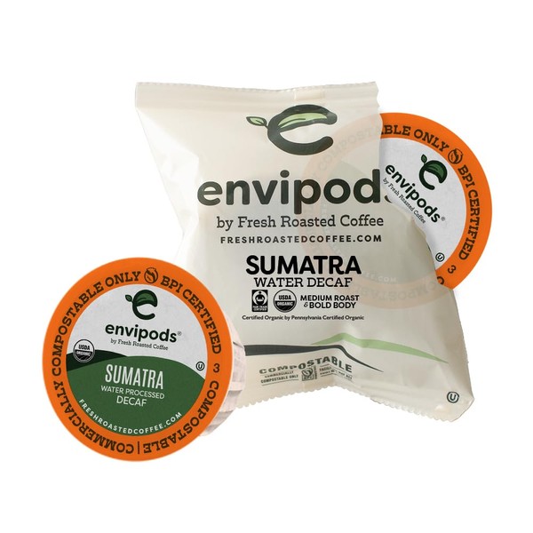 Fresh Roasted Coffee, Organic Sumatra Swiss Water Decaf envipods, Fair