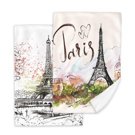 Kazxcoa Paris Eiffel Tower Hand Towels for Bathroom Set of 2,Paris Bath Towels Soft Absorbent Decorative Fingertip Towels Home Hotel Spa Gym Face Towels Kitchen Tea Dish Towels18 x24
