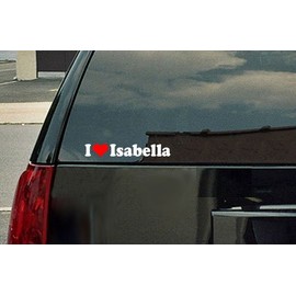 Stickermatic I Love Isabella Vinyl Decal - White Lettering with a red Heart Vinyl Window Sticker