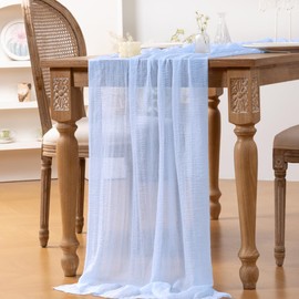 MLMW Cheesecloth Table Runner Light Blue Summer Boho Cheese Cloth Rustic Gauze Sheer Table Runner 120 inch 10ft for Wedding Party Baby Bridal Shower Birthday