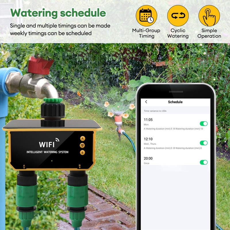 Smart WiFi Solar Irrigation Controller with Rain Sensor, Automatic Garden
