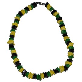 MM Real Chips Puka Shell Necklace 18" Jamaican Colors Black Yellow Green