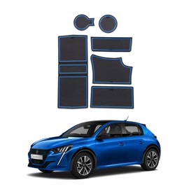 LFOTPP Compatible With Peugeot 208 e-208 Car Non-Slip Rubber Mats (For Right Hand Drive), Car Door Slot Mat, Cup Holder Mat Armrest Center Consoles Interior Decoration 6pcs (Blue)