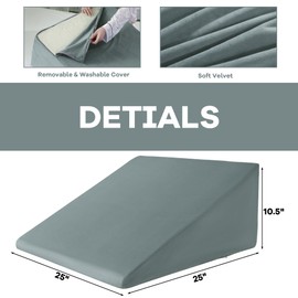 HOMBYS Ultra Soft Velvet Bed Wedge Pillow Cover-Super Soft Fleece Pillowcase with Zipper Design, Removable & Machine Washable Pillowcase 1 Pack, Luxury & Cozy (Pillow not Include)-10 inches, Grey