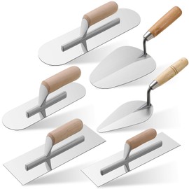 SiliFine 6 Pieces Drywall Trowel Concrete Tools Set with Wooden Handle Finishing Masonry Trowel, 6 Size and Multiple Shapes Lightweight Cement Tools for Wallboard Plasterboard