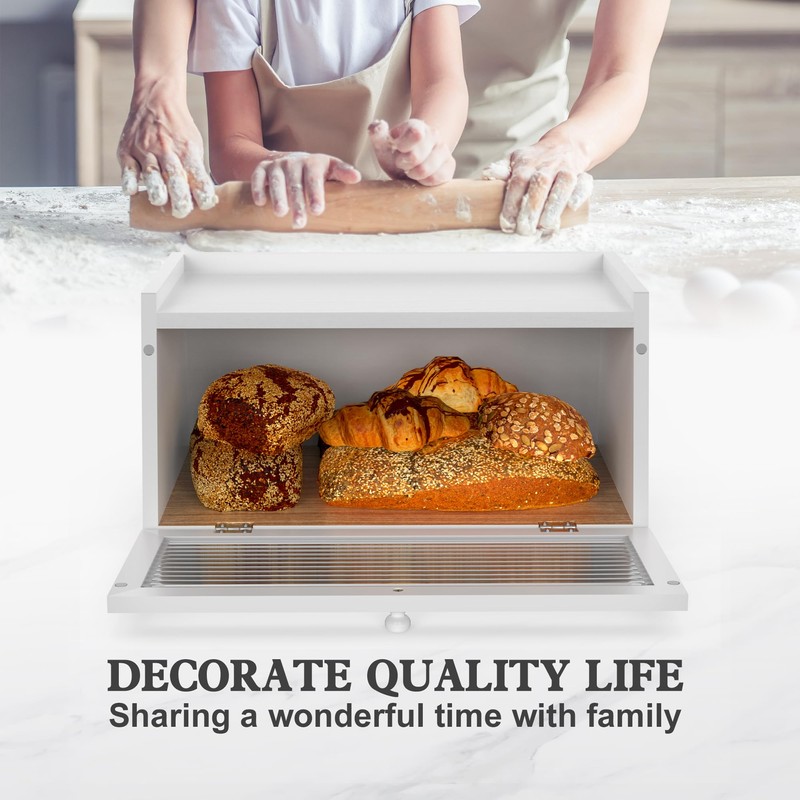 LOHASOK Bread Box for Kitchen Countertop Large Farmhouse Bread Container
