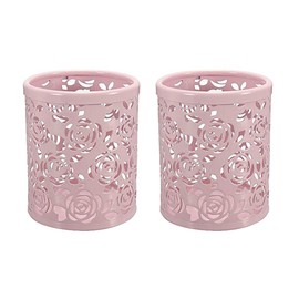 CTKcom 2 Pack Hollow Rose Flower Pattern Metal Pen Pencil Pot Cup Holder Desk Container Organizer,2 Pieces,Pink
