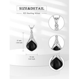 Seiyang Teardrop Black Agate Necklace 925 Sterling Silver Celtic Knot Pendant Black Irish Jewelry Gothic Gifts for Women