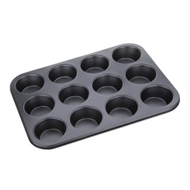 I-Bake 12 Cup Mini Muffin Pan, Black, Carbon Steel