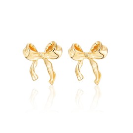 Silver Bow Earrings, Dangle Bow Earrings for Women Girls, Pearl Earrings, Silver Bows, Jewellery, Women Gifts, Yellow Gold