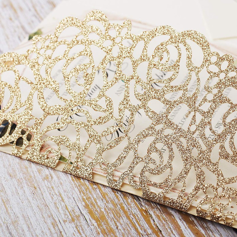 KUCHYNEE 5x7.3 Inch 20PCS Blank Gold Glitter Wedding Invitations Kit