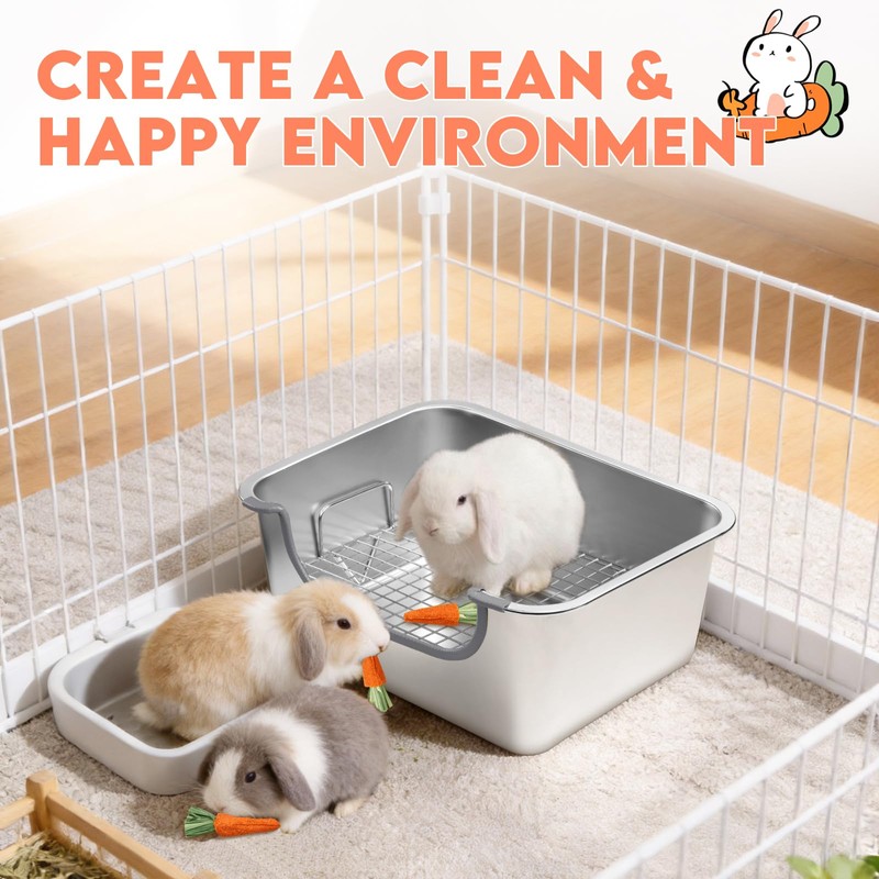 Essenhome Large Stainless Steel Rabbit Litter Box with Handle -