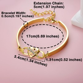 Lantine Gold Infinity Heart Bracelet for Women Stainless Steel Infinity Bracelet Love Heart Adjustable Bracelet Bangle Chain Hand Jewellery Gift for Girlfriend Mum Sister Birthday Christmas