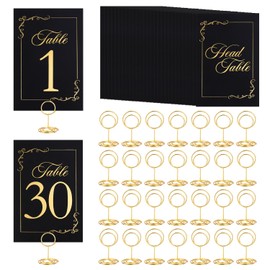31pcs Wedding Table Numbers, Gold Wedding Table Numbers 1-30 with 31pcs Place Number Holders Table Number Cards Table Signs Number Stand for Wedding Reception for Birthday Wedding Parties Accessories