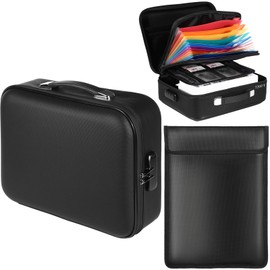 Fullhawl 2 Pack Fireproof File Box and Fireproof Document Bag Set Large Document Box with Lock Waterproof Fire Resistant File Organizer for Cash Certificates Laptop Passports and Valuables