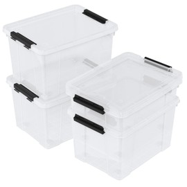 Morcte 4-Pack Clear Plastic Storage Box with Lid and Wheel, 50 L Large Plastic Storage Boxes