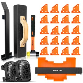 NAACOO Laminate/Vinyl Flooring Tools, Heavy Tapping Block, Heavy Pull Bar, Knee Pads, 10” Contour Gauge, 20pc Upgrade Flooring Spacers, Rubber Mallet/Pro-6 in 1 Floor Installation Kit