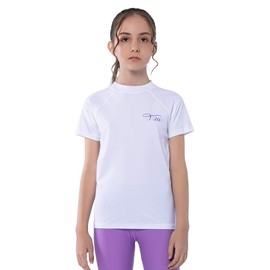 TIZAX Girls' Short-Sleeved UV Swimming Shirt Children's Swimming Shirt UPF 50 + Quick-Drying Rash Guard, White