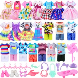 27 PCS for Mini 6 Inch Doll Clothes and Accessories Include 4 Tops, 4 Pants, 4 Dresses, 2 Shoes, 2 Pink Sunglasses 1 Skate and 14 Life Accessories for 5.3 Inch - 6 Inch Dolls
