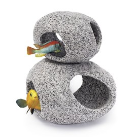 Penn-Plax Deco-Replicas Granite Aquarium Ornament & Hideaway 2 Piece Set – Realistic Stone Appearance – Safe for Freshwater and Saltwater Tanks – Large & Extra Large