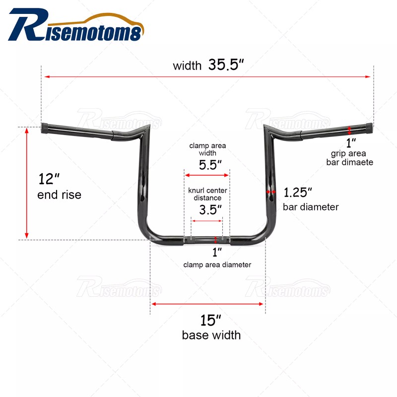 Risemotom8 Gloss Black 12" Meathook Ape Hanger Handlebar For Electra