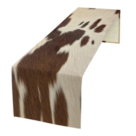 Camino de mesa con estampado de vaca, estilo occidental con estampado de piel de vacuno café, camino de mesa para decoración de mesa de campo, casa de campo, vaca, patán, para el hogar, cocina, comedor, 13 x 60 pulgadas