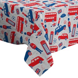 Xtremepads London Symbols Icons Pattern Pattern - Rectangle Oblong Linen Tablecloth, 60" x 102" inches Washable Decorative Table Cloth