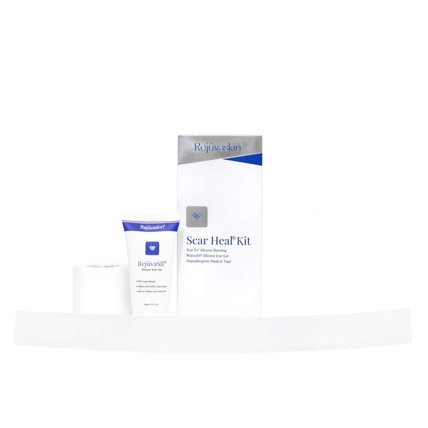 Rejuvaskin Scar Heal Kit - Scar Kit For Long Surgical Scar - Scar Treatment for Soften, Flatten, Reduce and Recover Scars - Scar Gel, 1" x 12" Silicone Sheet & Medical Tape - Physician Recommended