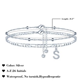 TINGN Anklets for Women, Silver 14k Gold-Plated Anklet for Women Anklet with A-Z Letters Double Anklet Adjustable Gift for Summer Daughter Friend Sister Gift