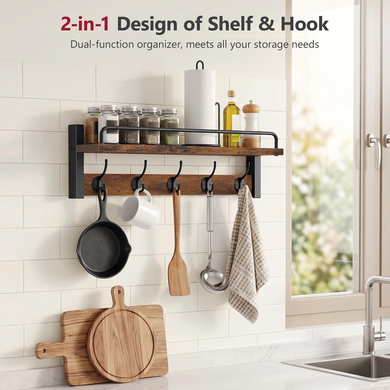Tajsoon Coat Hanger Wall Mount with Shelf and Guardrail, 16.3"