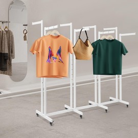 ZHFEISY Floor Standing 8 Arms Garment Rack Heavy Duty Metal Clothing Display Rack With Wheels, Mobile Square Tubing Retail Display Racks For Hanging Clothes