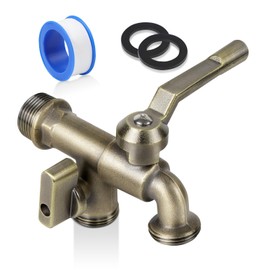 Outdoor Garden Water Faucet with Double Outlet, Outside Wall Mounted Garden Water Faucet with Two 3/4 Inch Brass Ball Valves, Rust & Frost-Proof Outdoor Spigot Water Tap for Garden Hose (Male, Bronze)