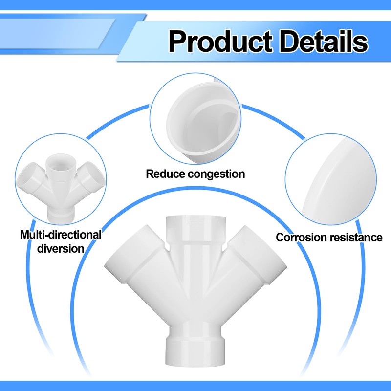 Pushglossy 3 Inch Hub PVC DWV Double Wye Schedule 40