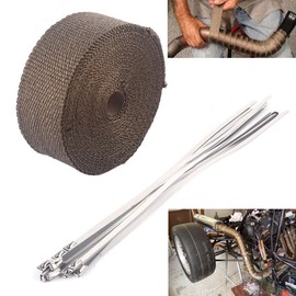 Exhaust Heat Wrap, Professional High Performance Exhaust Heat Wrap Cable One Roll and 10pcs Cable Ties Pipe for Motorcycle 10m x 50mm (Titanium Gold)