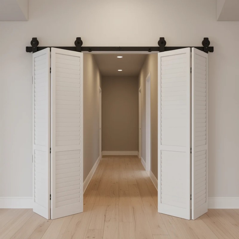 Bi-Folding Sliding Barn Door Hardware Track Kit 76 Inch For