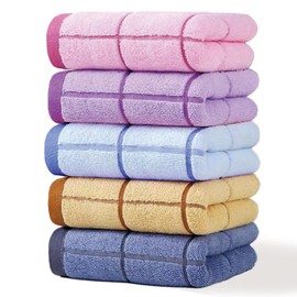 5-Pack Premium Cotton Hand Towels - Ultra Soft & Absorbent 13x29 Inch Bath & Face Towels - Elegant Line Design for Bathroom, Kitchen, Gym, Spa - Perfect Guest Towels for Home & Luxury Hotels