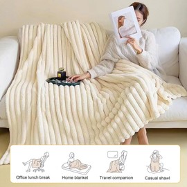 Cuddly Blanket Fluffy Rabbit Plush Blanket Beige 150 x 200 cm Fluffy Blanket Living & Cuddly Blankets Super Soft Sofa Blanket Cuddly Thick Flannel Blanket Wool Blankets for Couch Bed Office