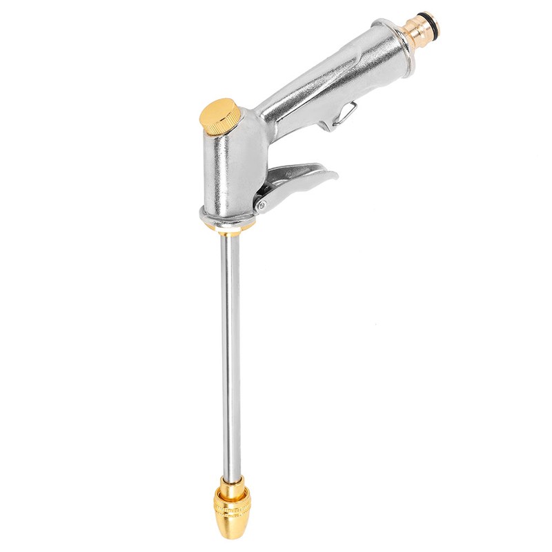 High Pressure Water Spray Gun Long Hose Brass Nozzle Adjustable