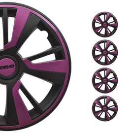 OMAC - Matt Black with Violet Hub Caps 16 Inch Set of 4, Tapas para Rines 16, Premium Wheel Covers 16 Inch, R16 Rim Cover Set, Snap On Durable Car Replacement Exterior Accessories