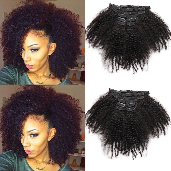 14inch Afro Kinky Curly Clip In Human Hair Extensions 7Pcs/Set Natural Kinky Curly Clip In Hair Extensions Brazilian Curly Clip Ins