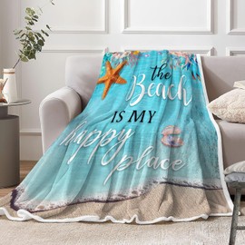 Bcsewcg Teal Throw Blanket, Blue Coastal Ocean Beach Throw Blanket for Couch, Bed, Summer Super Cozy Blankets Fuzzy Plush Lightweight Throw Blankets for Sofa, Bed, Living Room