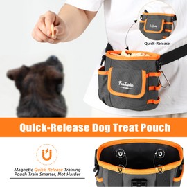 FurtasticFinds Dog Treat Pouch with Quick-Release Magnetic Closure, 4.5 Cup Capacity and 3-Way Wear Treat Bags, 900D Waterproof Fabric, 4 Storage Spaces, Fanny Bag for Dog Training & Walking (Grey)
