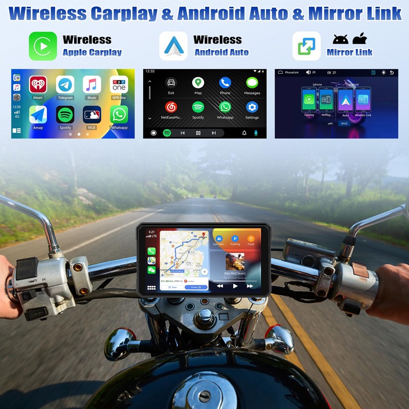 CAMECHO 6 Inch Wireless Motorcycle Carplay Android Car, IP68 Waterproof