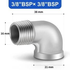 ERGAOBOY Pack of 5 304 Stainless Steel 90 Degree Angle Connectors, 3/8 Inch Male Thread to 3/8 Inch Female Thread BSP Pipe Fittings