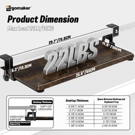 ERGOMAKER Keyboard Tray Under Desk, Pull Out Keyboard Tray with C Clamp Mount, 25.6" (29.7" Including Clamps) x 11.8" Slide-Out Platform Computer Drawer for Typing, Keyboard & Mouse Tray, Rustic Brown