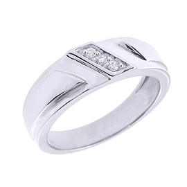 Men's 925 Sterling Silver 3-Stone Diagonal Set Diamond Wedding Band, Size 14
