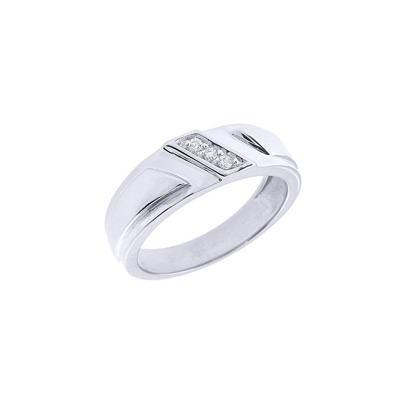 Men's 925 Sterling Silver 3-Stone Diagonal Set Diamond Wedding Band,