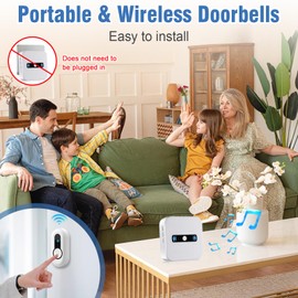 DAYTECH Wireless Doorbell Chimes, Portable Door Chime for Home Entry Remote Door Bell Ringer with 5 Adjustable Volume Levels and 20 Chimes, 1 Transmitter 2 Receivers