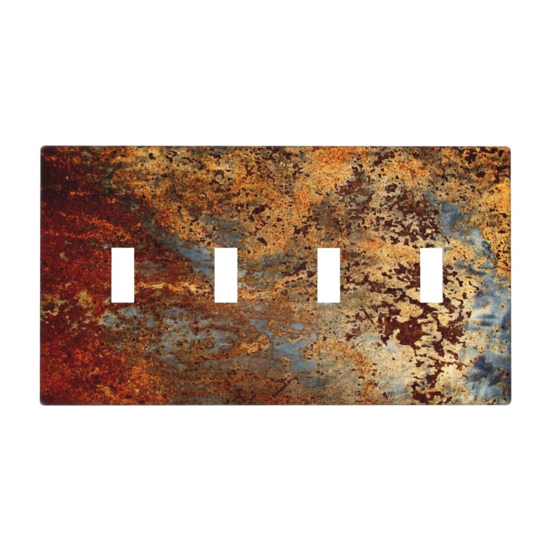 Aged Old Burnt Orange/Brown Copper Rust Metal Decorative 4-Gang Quad